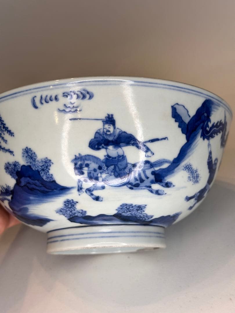 本mercy専用　中国清時代 大明成化年製青花染付狩猟図碗 古陶磁骨董品染め付け