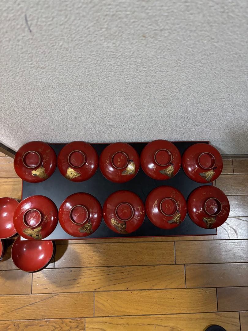 時代　漆器吸い物椀　絵がわり蒔絵10客セット　人物　和歌　明治　大正
