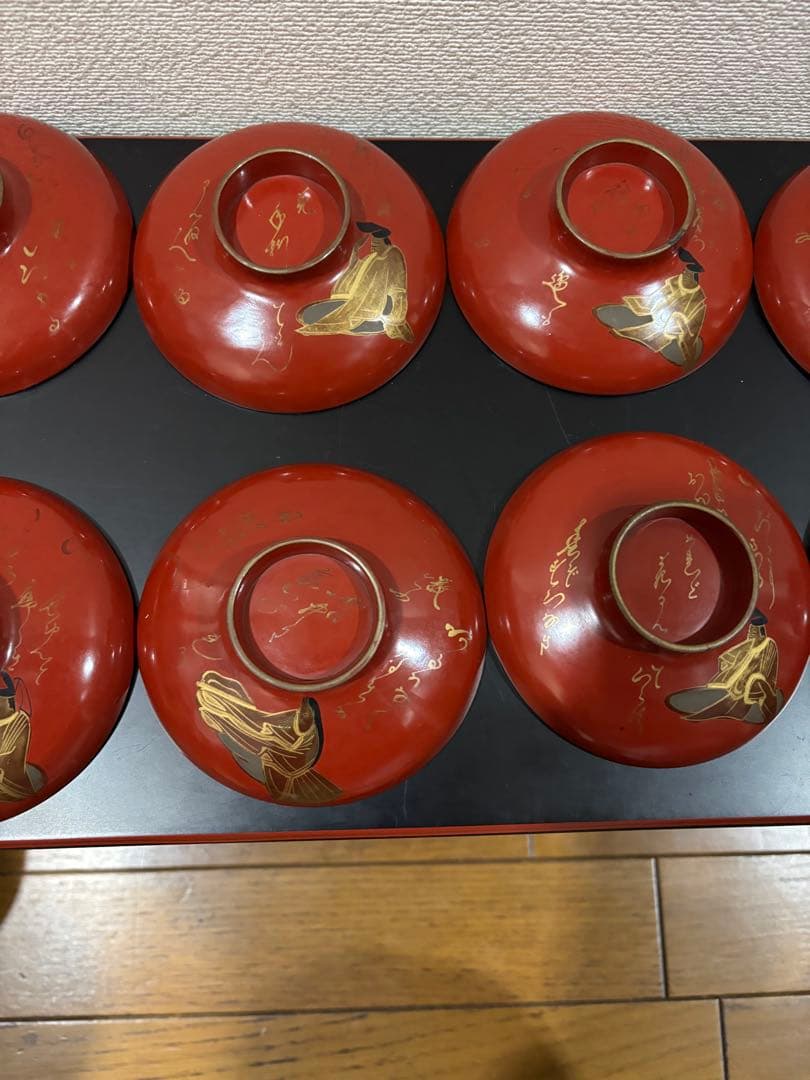 時代　漆器吸い物椀　絵がわり蒔絵10客セット　人物　和歌　明治　大正