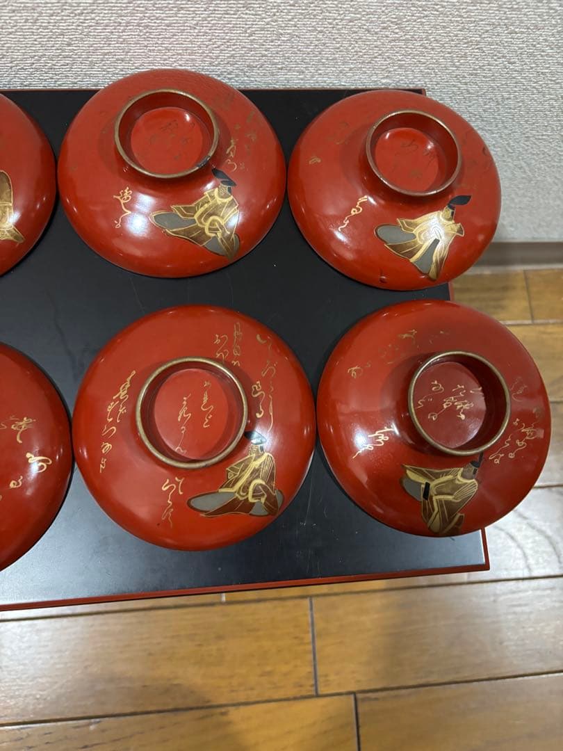 時代　漆器吸い物椀　絵がわり蒔絵10客セット　人物　和歌　明治　大正