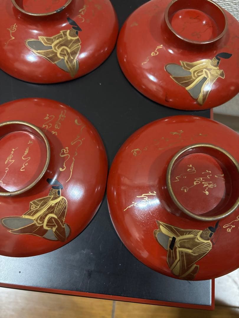 時代　漆器吸い物椀　絵がわり蒔絵10客セット　人物　和歌　明治　大正