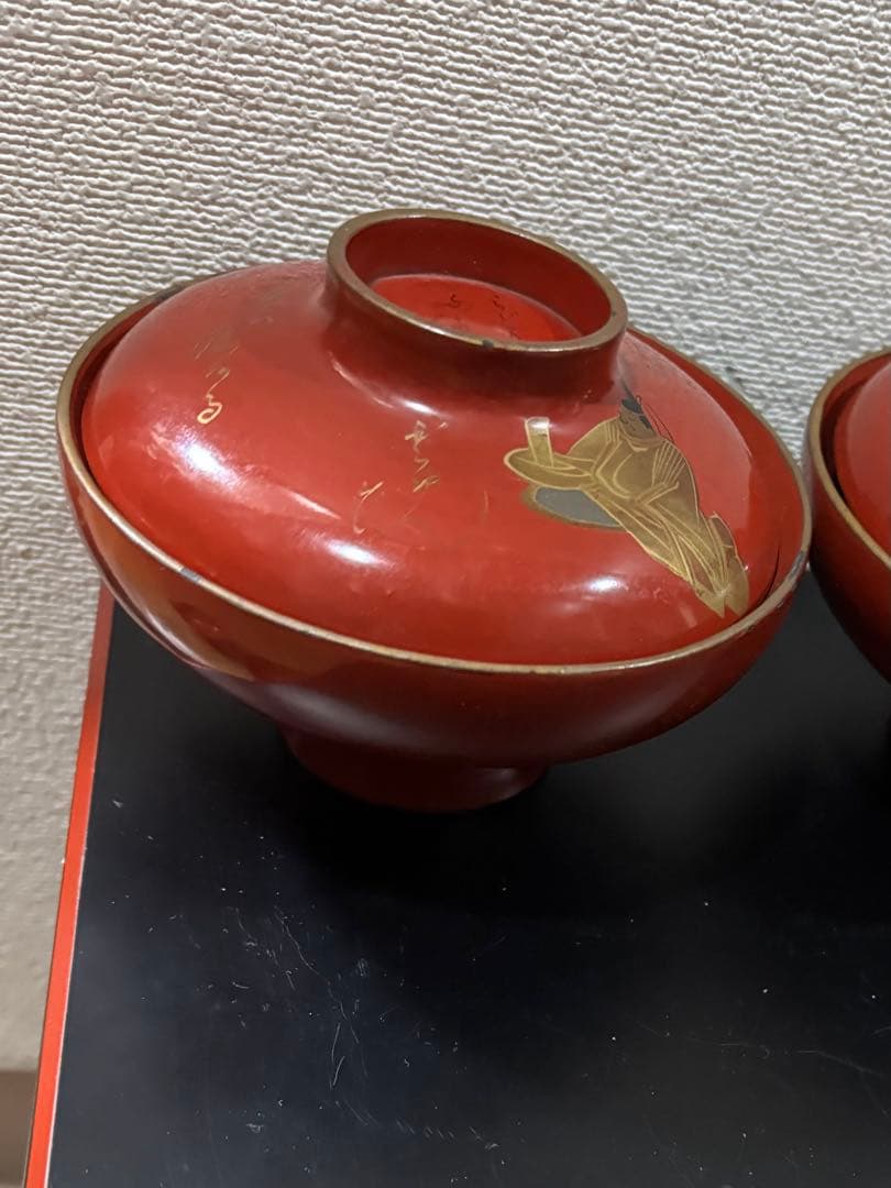 時代　漆器吸い物椀　絵がわり蒔絵10客セット　人物　和歌　明治　大正