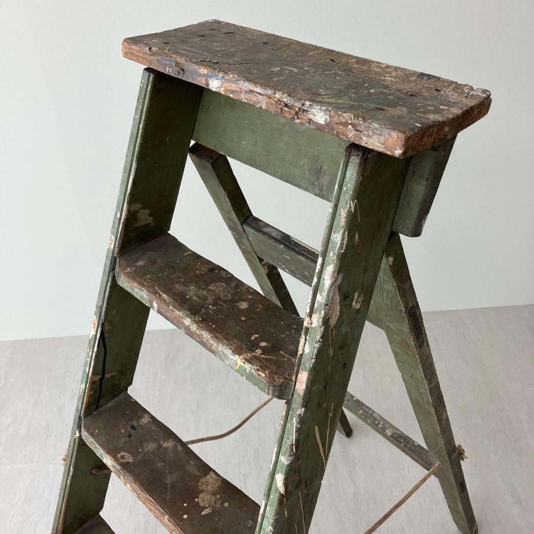 アンティーク グリーン木製脚立