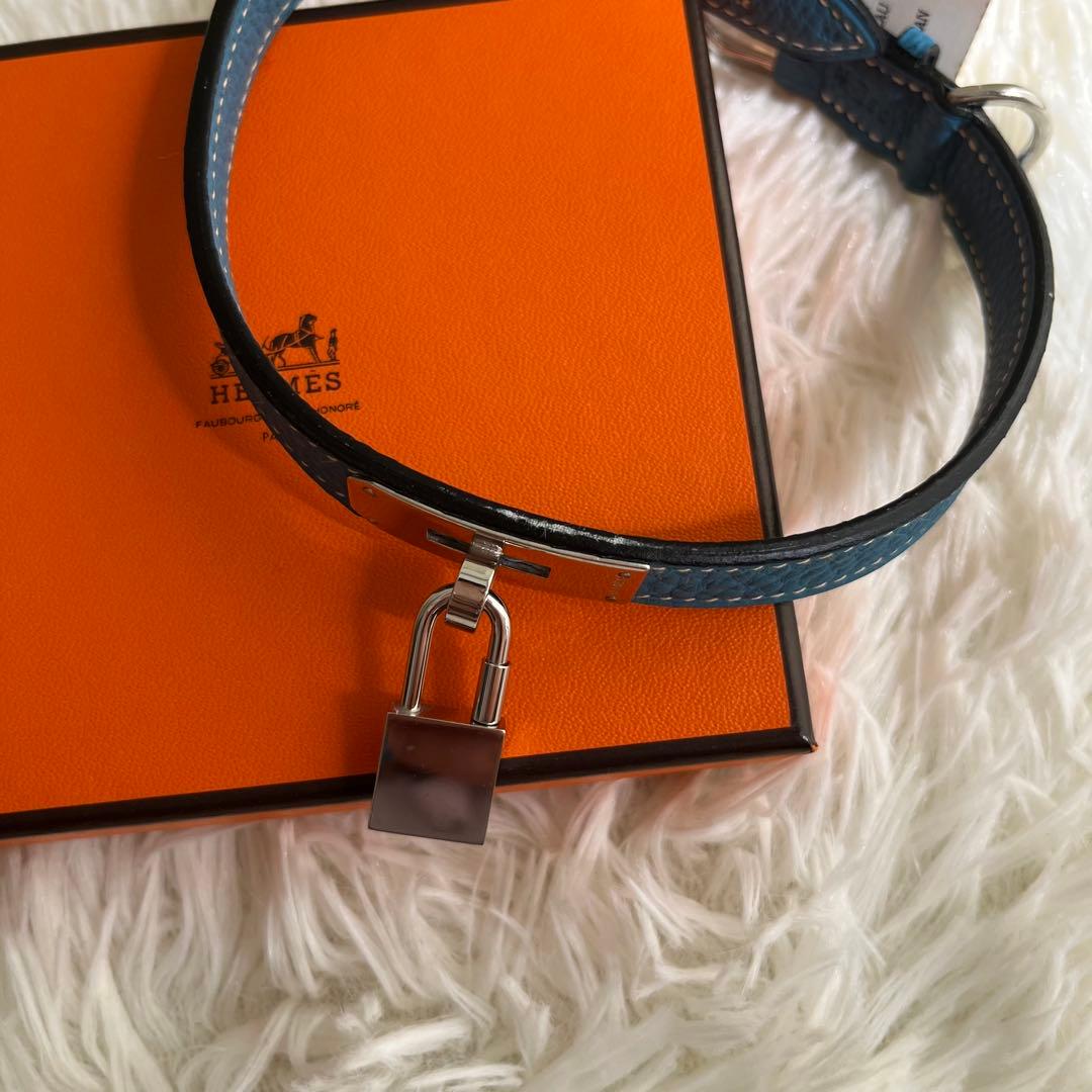 新品 HERMES エルメス ケリー 首輪 犬用 ペット用品 ブルー 箱タグ付