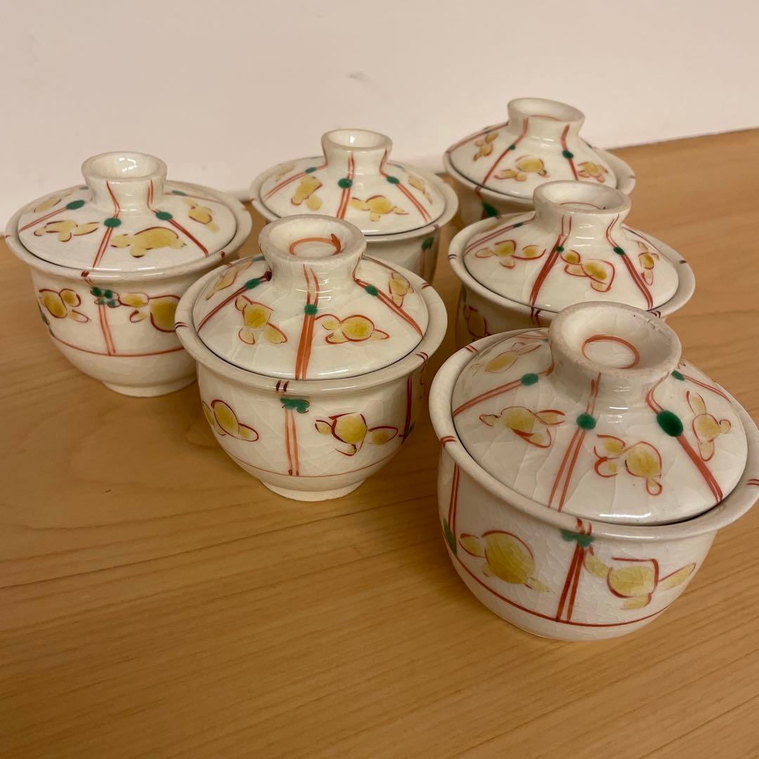 清水保孝　色絵亀文蓋物6客　共箱あり　父は人間国宝　清水卯一