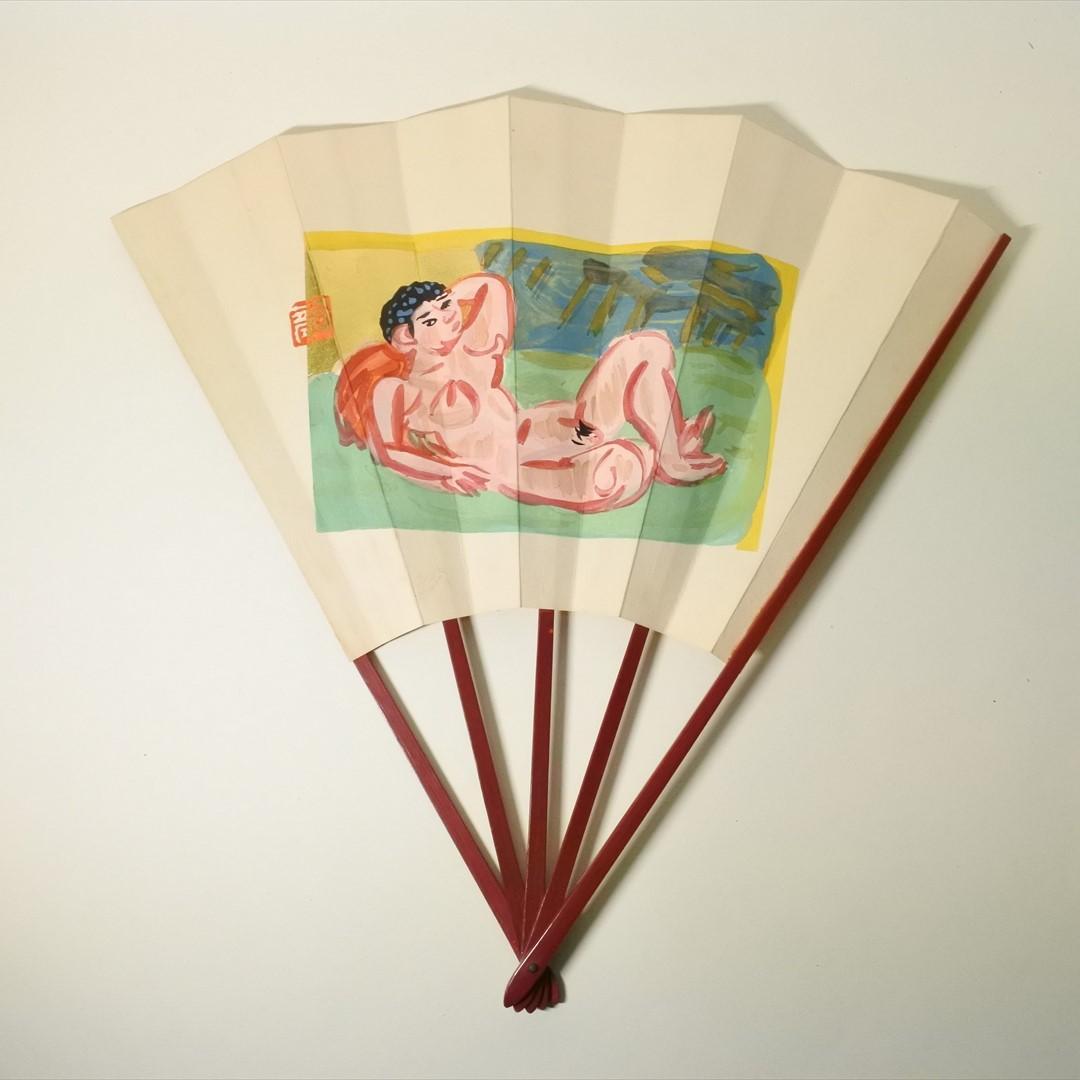 梅原龍三郎　リトグラフ　扇面裸婦図　求龍堂版 1954年　箱付　i