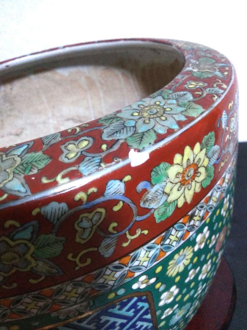 伊万里焼 安藤広重 東海道五拾三次窓絵 十錦手 火鉢 /骨董/台座付き