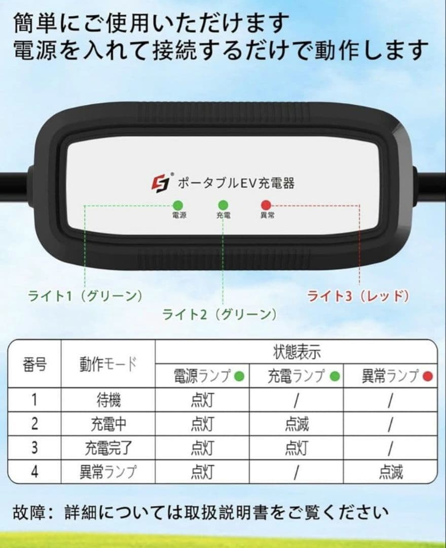 新品未使用 家庭用 EV充電ケーブル 7.5m