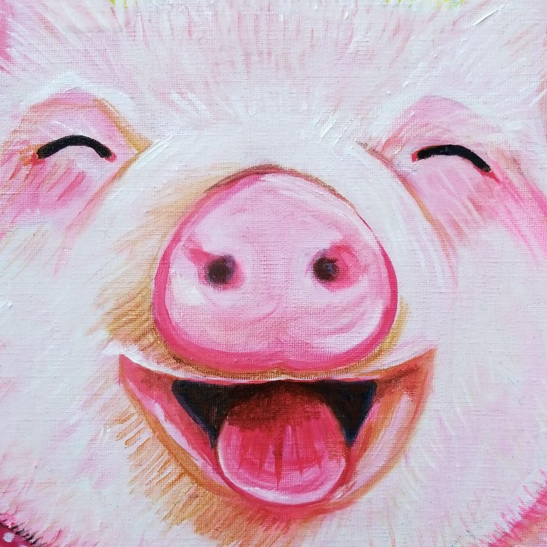 油絵　専用　すっごく笑ってる子ぶた