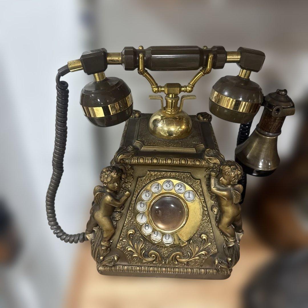 アンティーク電話 ブロンズ 天使彫刻付き