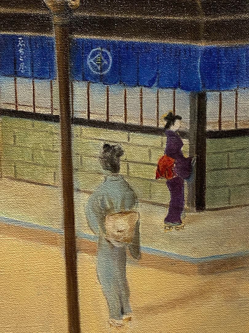 「真作」作者不明　街景画　油絵　油彩画　直筆サイン　額装　F10号