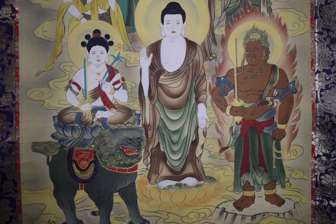 真作/白浄/十三佛図/桐共箱付/布袋屋掛軸HH-896