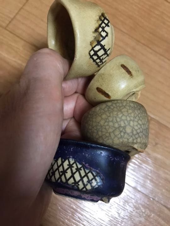 盆栽鉢　ミニ盆栽鉢豆盆栽鉢光山4個小さい盆栽鉢山野草多肉植物絵付鉢貫入氷裂鉢