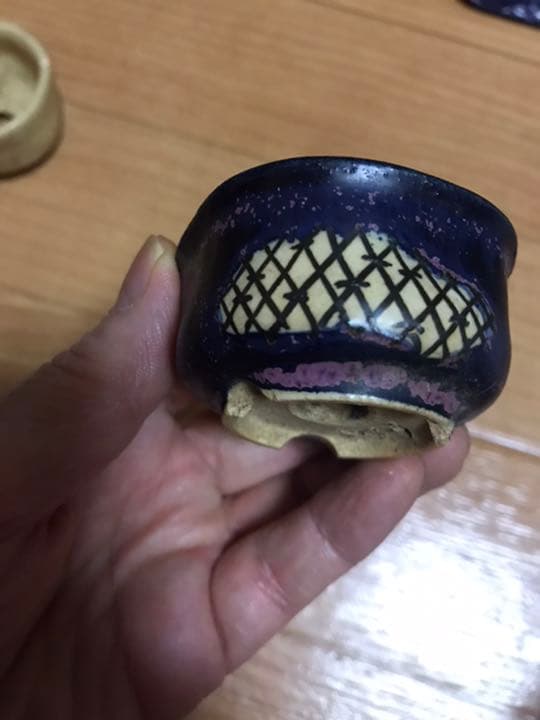 盆栽鉢　ミニ盆栽鉢豆盆栽鉢光山4個小さい盆栽鉢山野草多肉植物絵付鉢貫入氷裂鉢