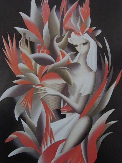 東郷青児、花炎、希少な大判額装用画集より、新品高級額装付、状態良好