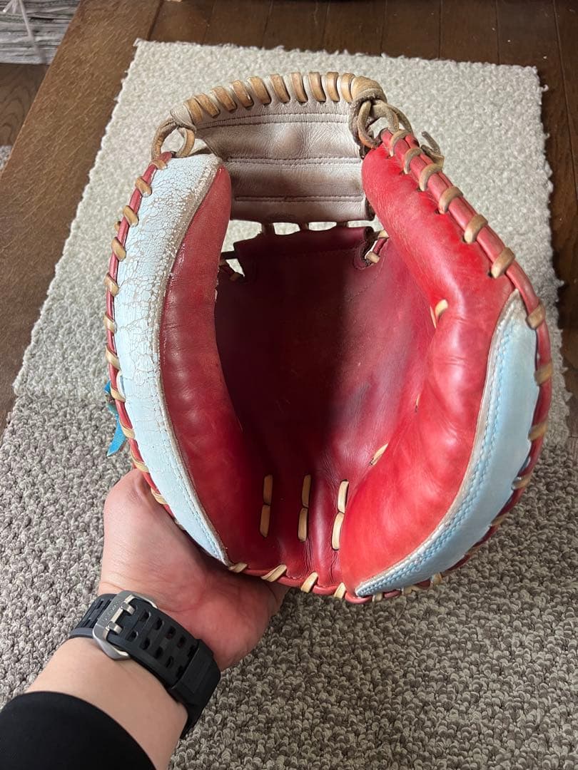 軟式　キャッチーミット　ホワイト/レッド/ブルー　ザナックス