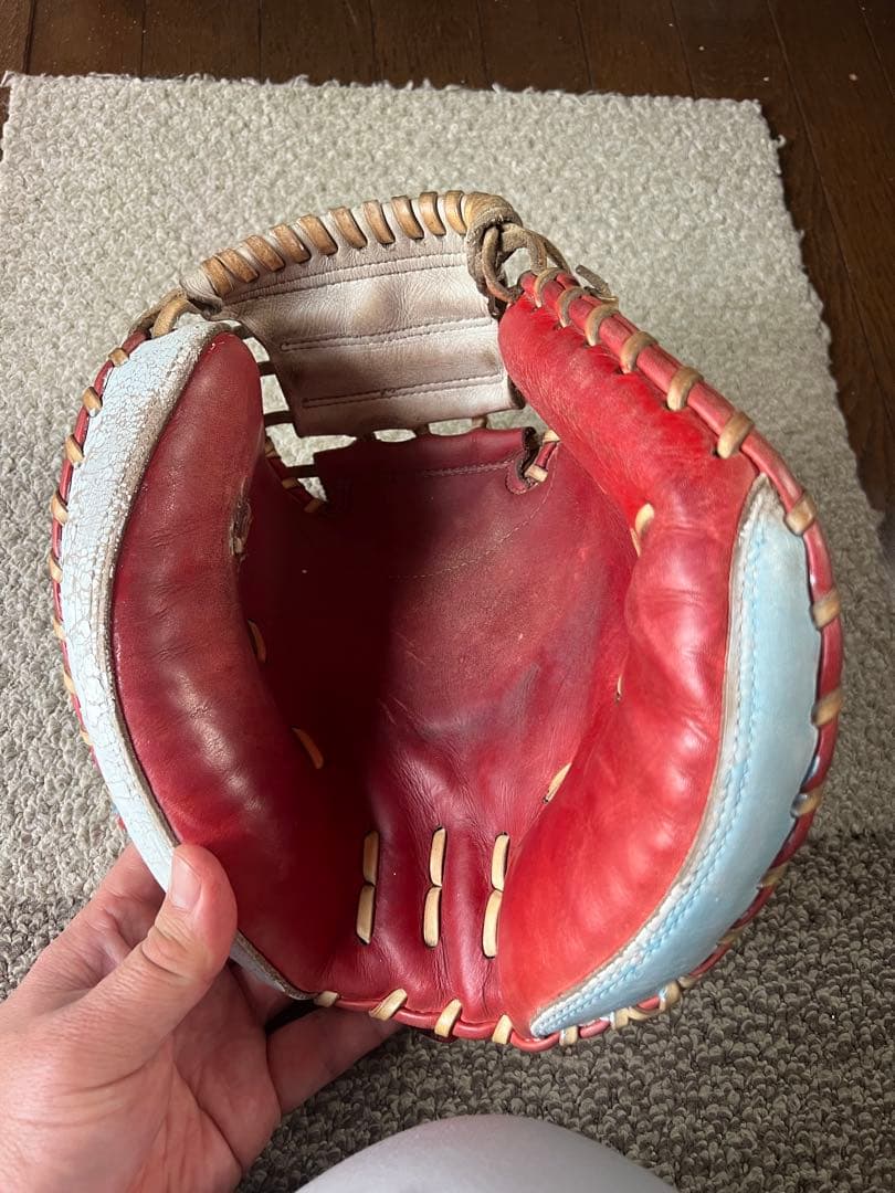 軟式　キャッチーミット　ホワイト/レッド/ブルー　ザナックス