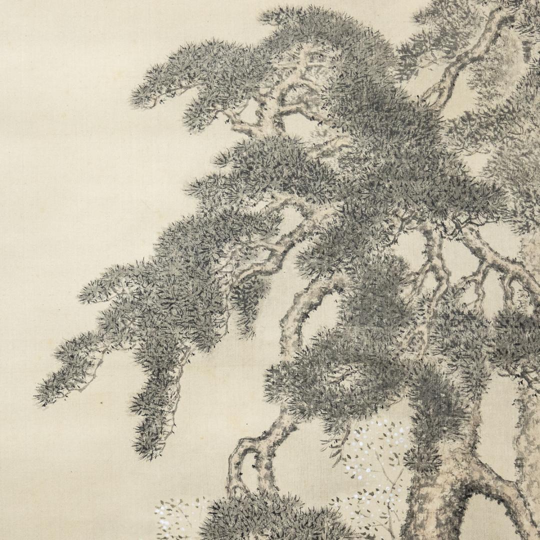 掛軸-987　今尾景年　嵐峡之図　共箱  桜花　京都風景