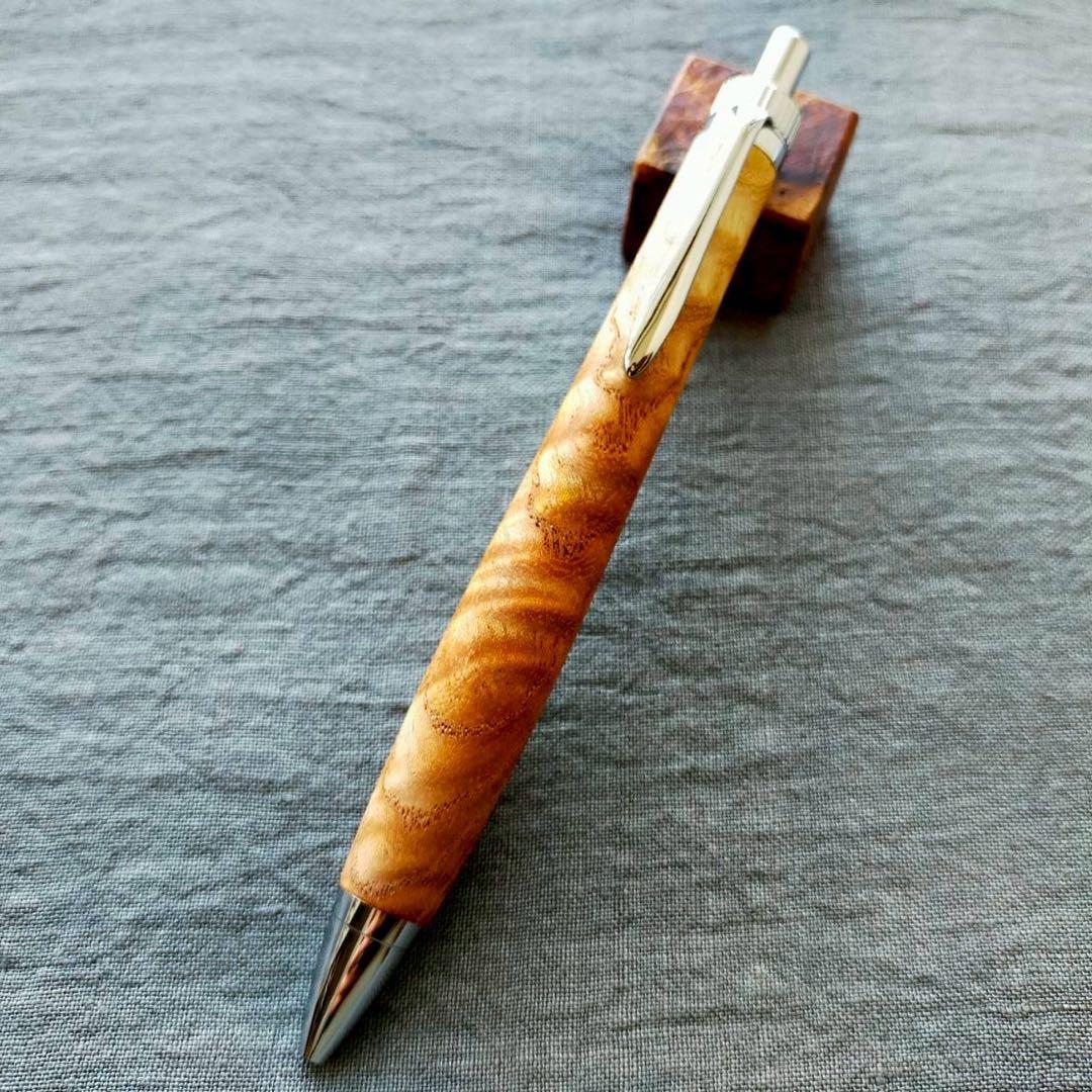 栴檀　縮杢　ハンドメイド　木軸ボールペン　G2　天然木　シルバー
