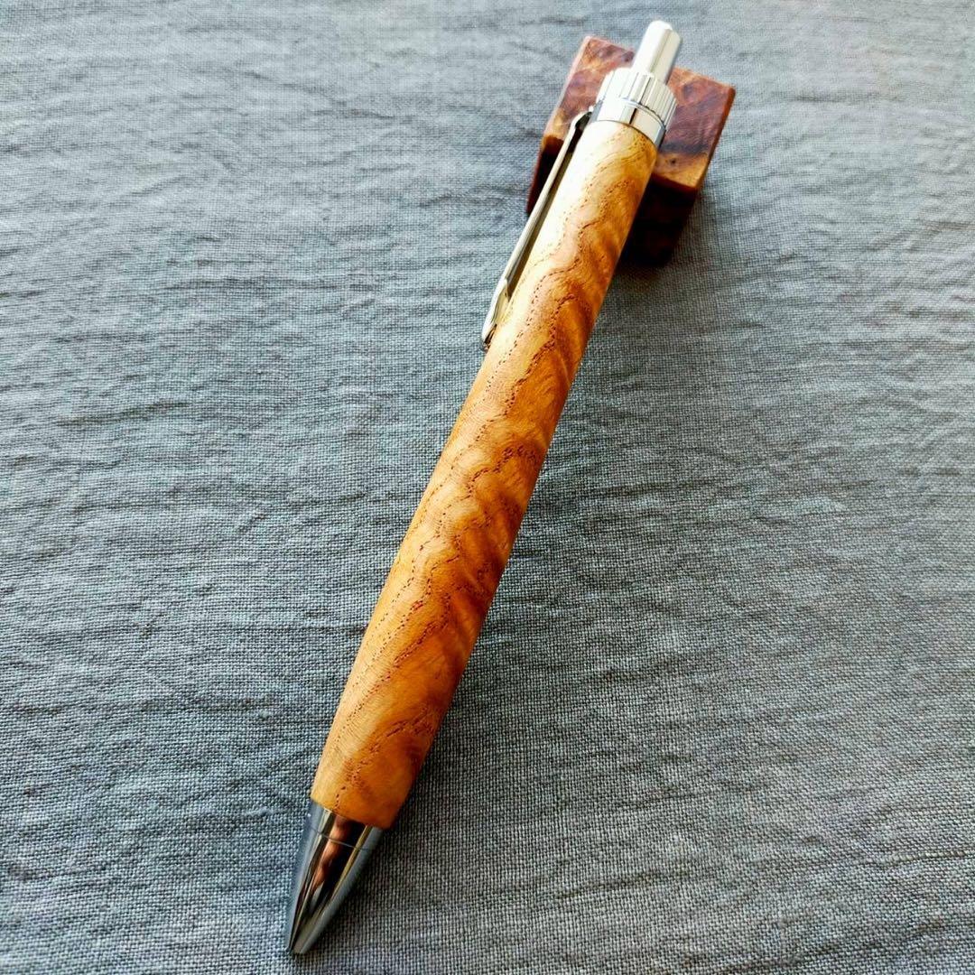 栴檀　縮杢　ハンドメイド　木軸ボールペン　G2　天然木　シルバー