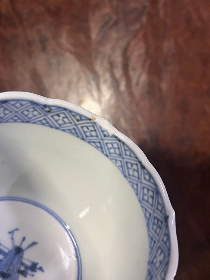 古伊万里　蕎麦猪口　賢人　仙人　人物　蘇轍　印判　宝珠　軍配　団扇　経巻　宝巻