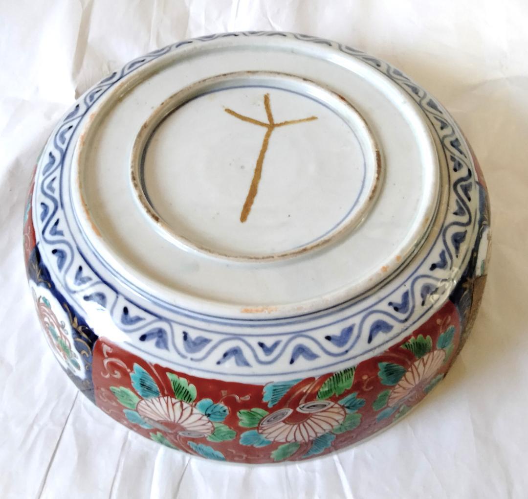 陶器 大深鉢(大) 荒波に獅子・牡丹・鳳凰 色絵 二重鉢揃い Ab-318