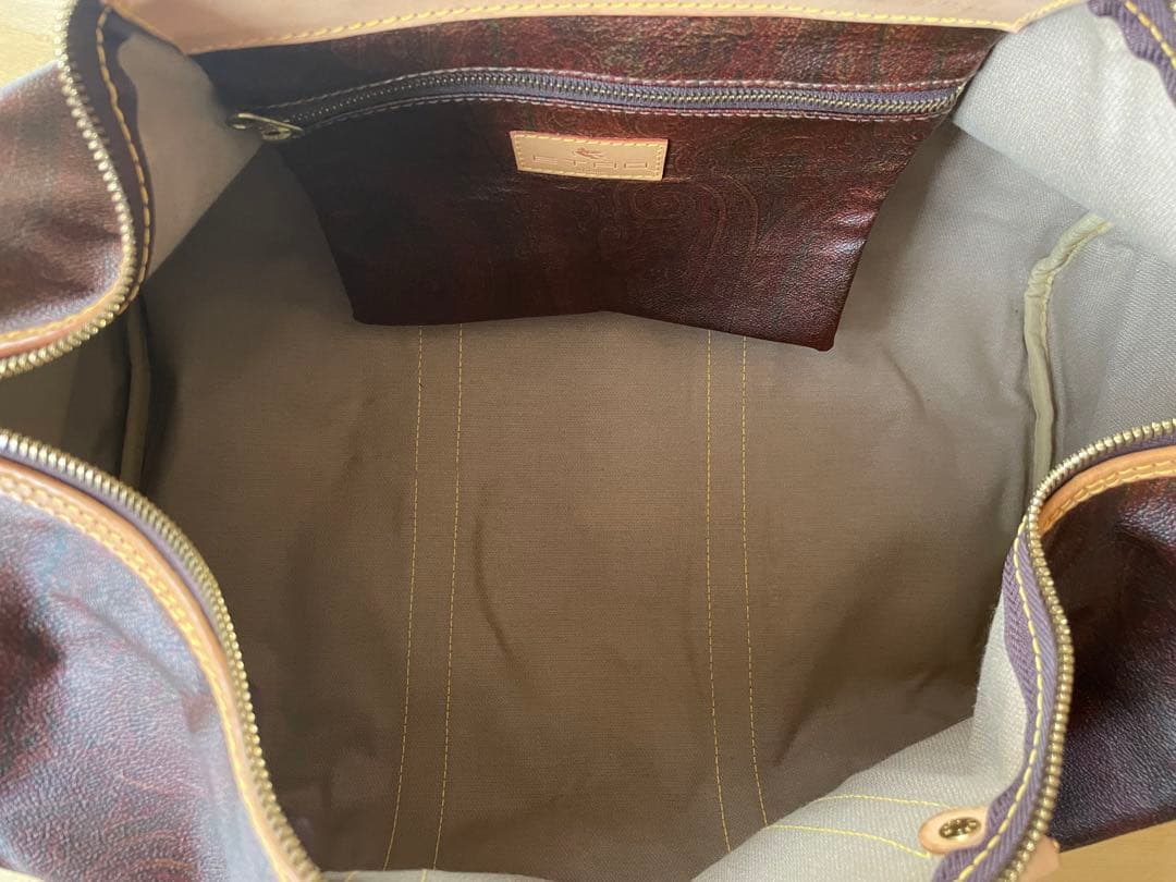 ETRO エトロ ボストンバッグ ハンドバック レザー ペイズリー柄 ブラウン