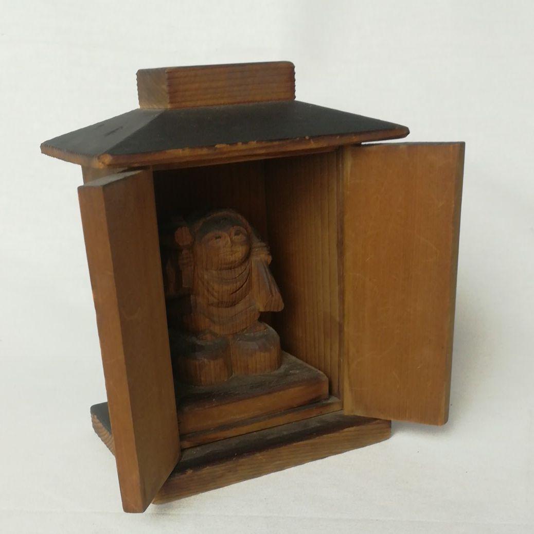 時代  仏教美術　木彫り  大黒天  厨子入  縁起物