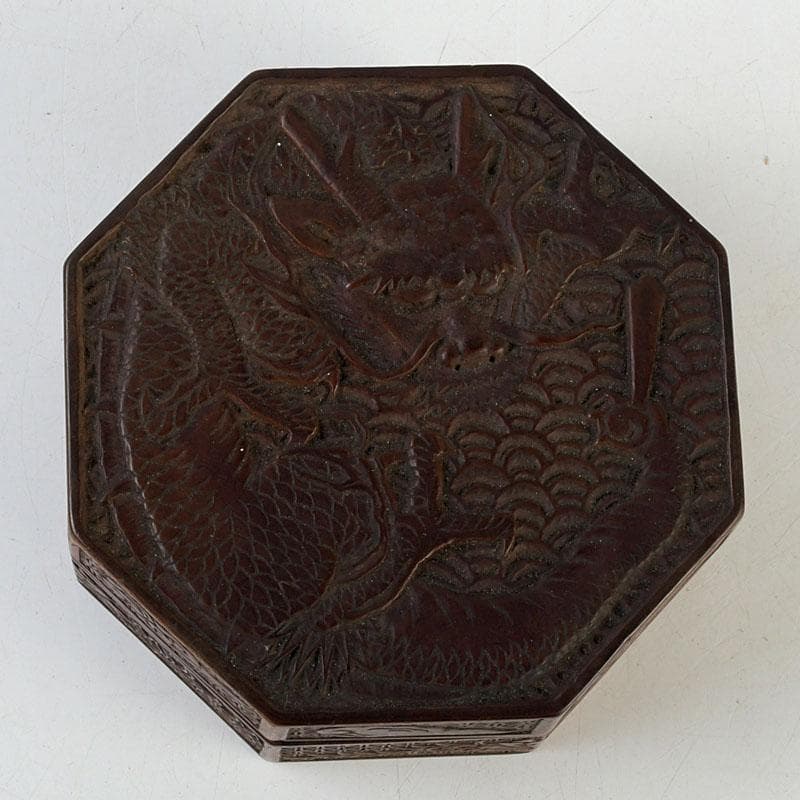 茶道具　唐木製　龍彫　八角香合　V　9507