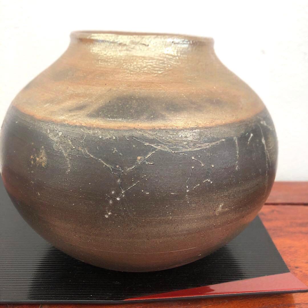 窯元　松園  備前焼   金彩　壺　花入 フラワーベース 花器 花瓶　箱　置物