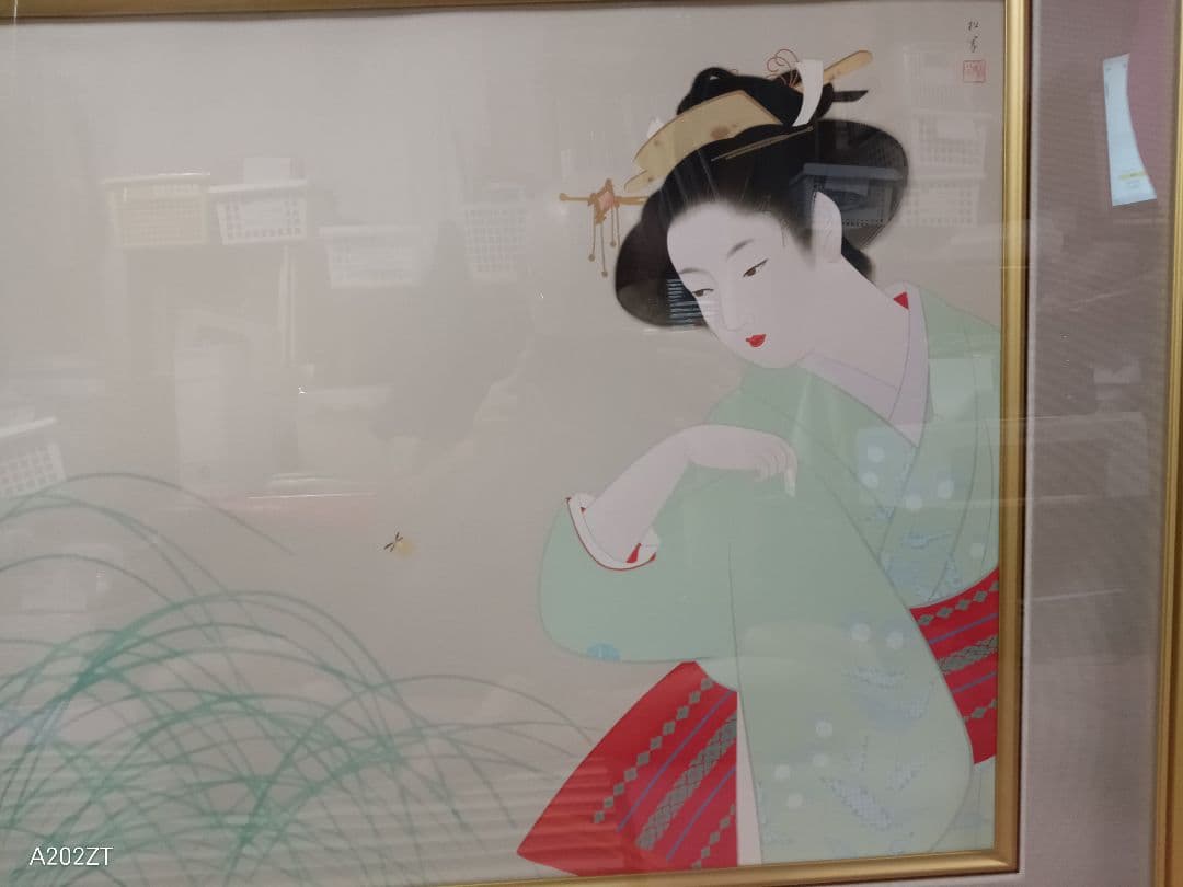 上村松園作　シルクスクリーン\"新蛍\" 額付　ED223/450 真作　美人画