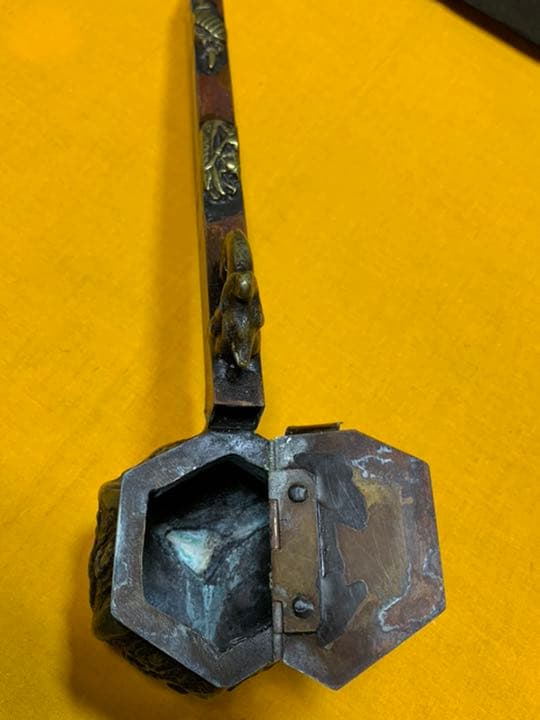 書道具　矢立やたて　蓋つき 古道具　文房具 美術品筆記用具お宝骨董　細密彫刻金工