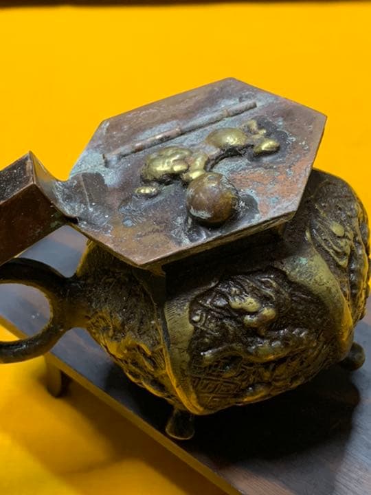 書道具　矢立やたて　蓋つき 古道具　文房具 美術品筆記用具お宝骨董　細密彫刻金工