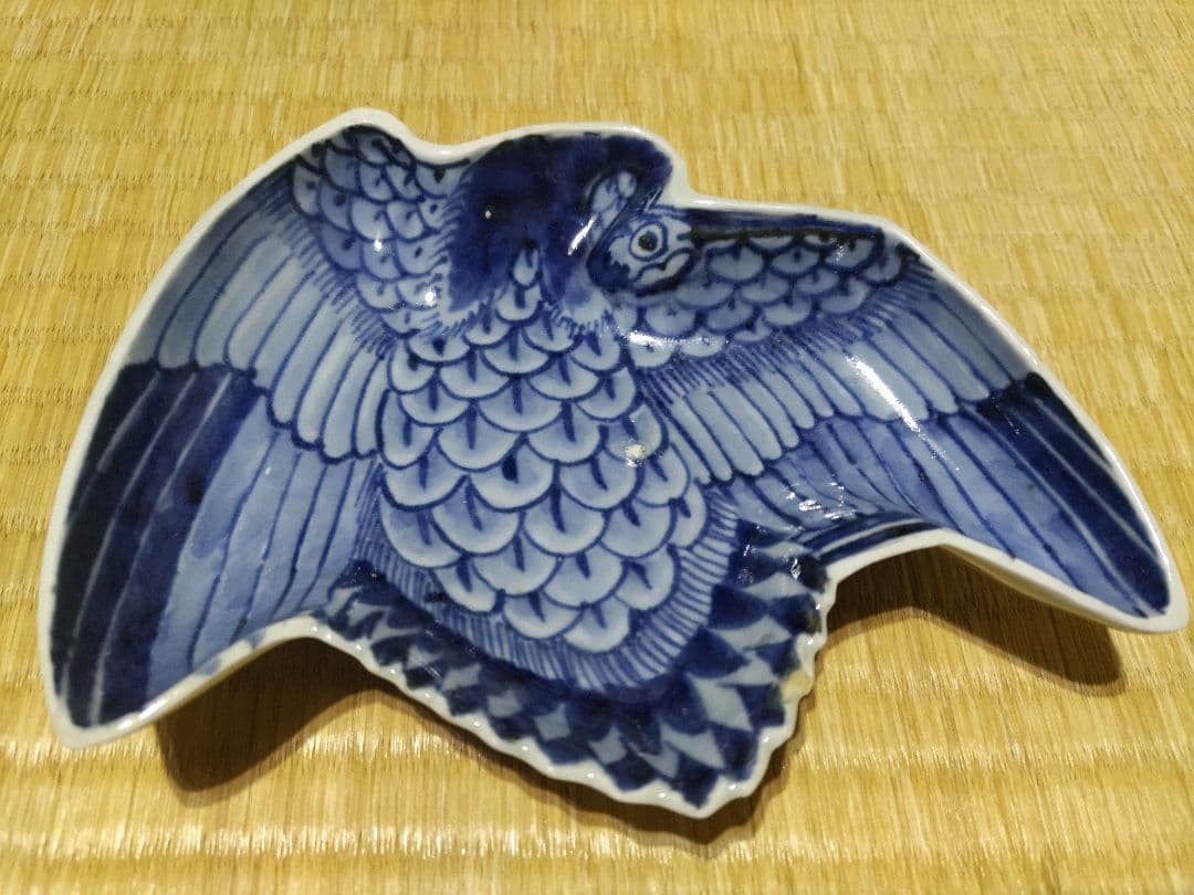 古伊万里　鶴型　変形皿　奇玉宝鼎之珍　小傷有り