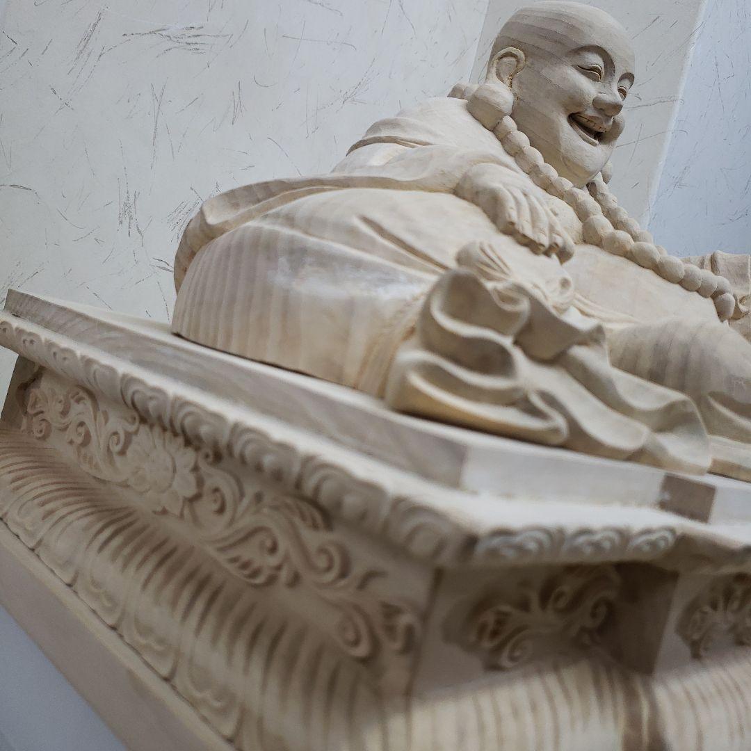 Ｂフライデー　縁起物 七福神楠材１木造り 特上彫り布袋座像★福徳円満 ほていさん