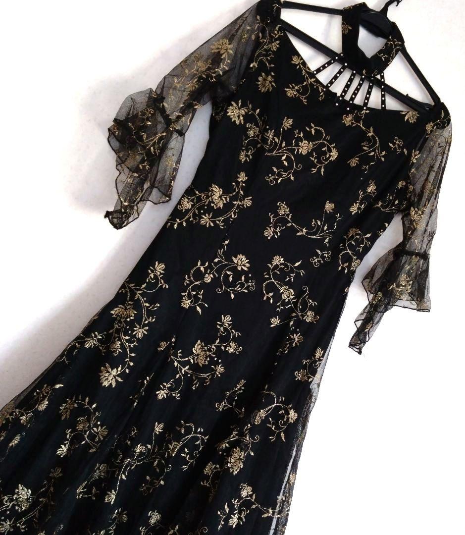 美品　花柄刺繍　社交ダンスドレス パーティードレス　Мサイズ
