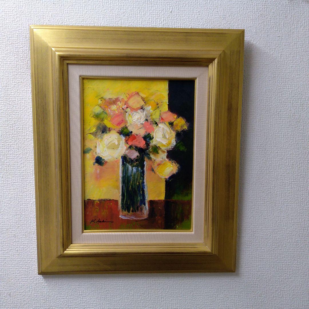 肉質油絵　立て　F4　ガラスの器　額装仕上げ品