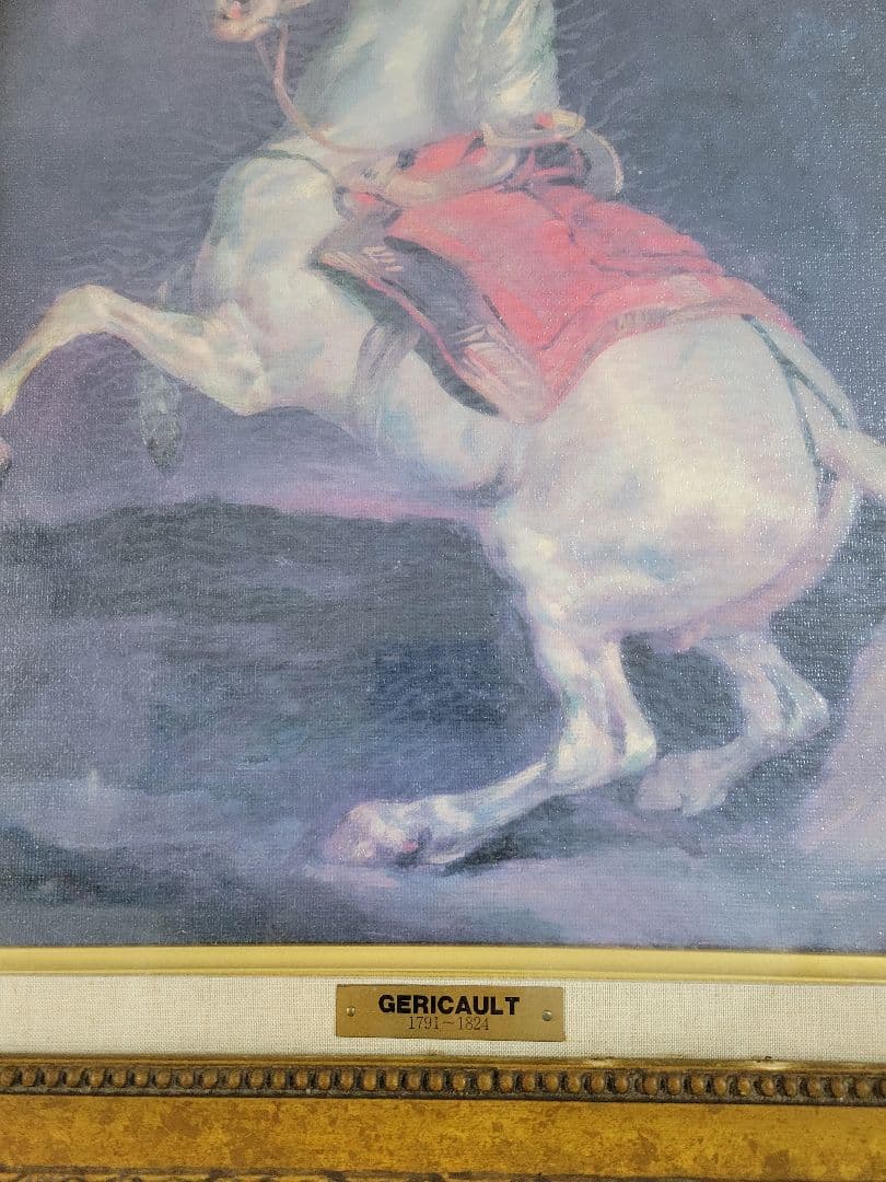 テオドール・ジェリコー　後ろ脚で立つ赤い鞍の馬　油彩　複製絵画　高級額縁