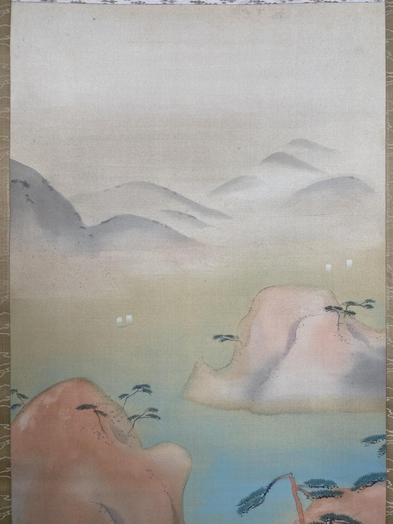 筆谷等観『遅日』春日山水図 共箱 北海道 明治大正 中央画壇 横山大観師事 掛軸