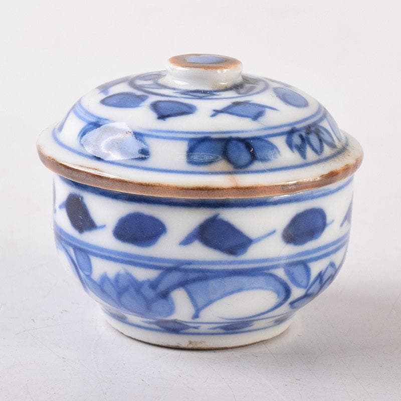 中国　新渡青花　花文　蓋壺　小壷　スンコロク　宋胡録　時代箱　C　R8683