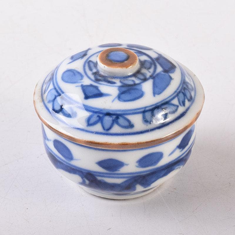 中国　新渡青花　花文　蓋壺　小壷　スンコロク　宋胡録　時代箱　C　R8683