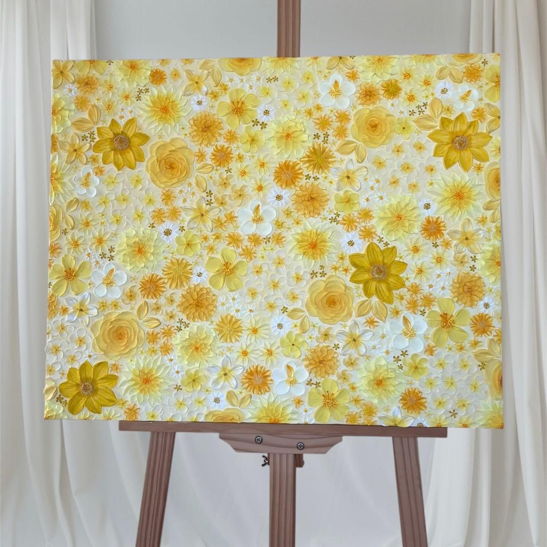 黄色 イエロー インテリア 花の絵 花柄 アート 絵画 原画 母の日