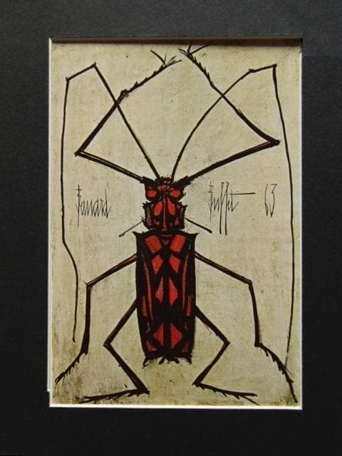 ベルナール・ビュッフェ、赤い昆虫、希少な額装用画集より、新品高級額装付