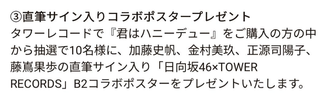 日向坂46 君はハニーデュー 直筆サイン入りポスター