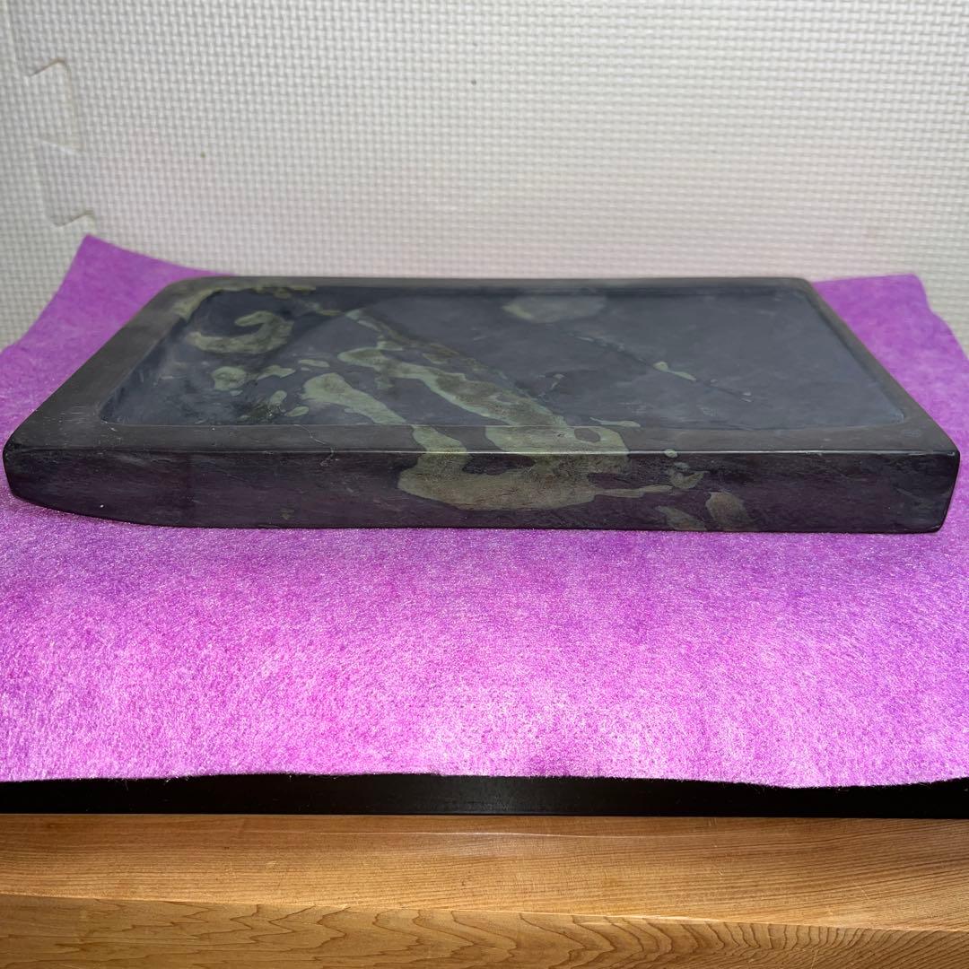 ⭕️端渓硯　希少　翡翠紋　綺麗　22cm超え　長方研