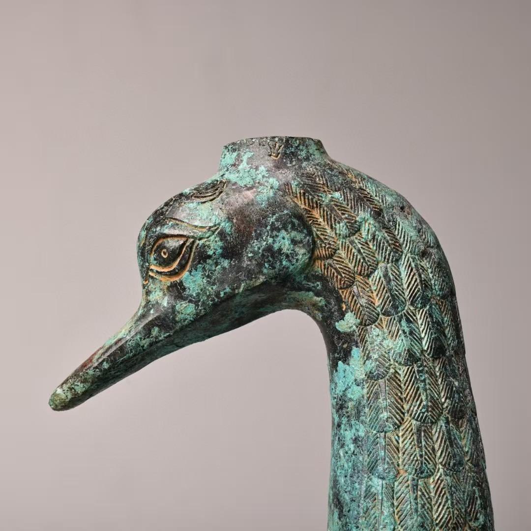 中国古美術 珍蔵 銘文入 青銅 鶴嘴壺 花瓶 時代物 純銅製 風水開運 文房置物