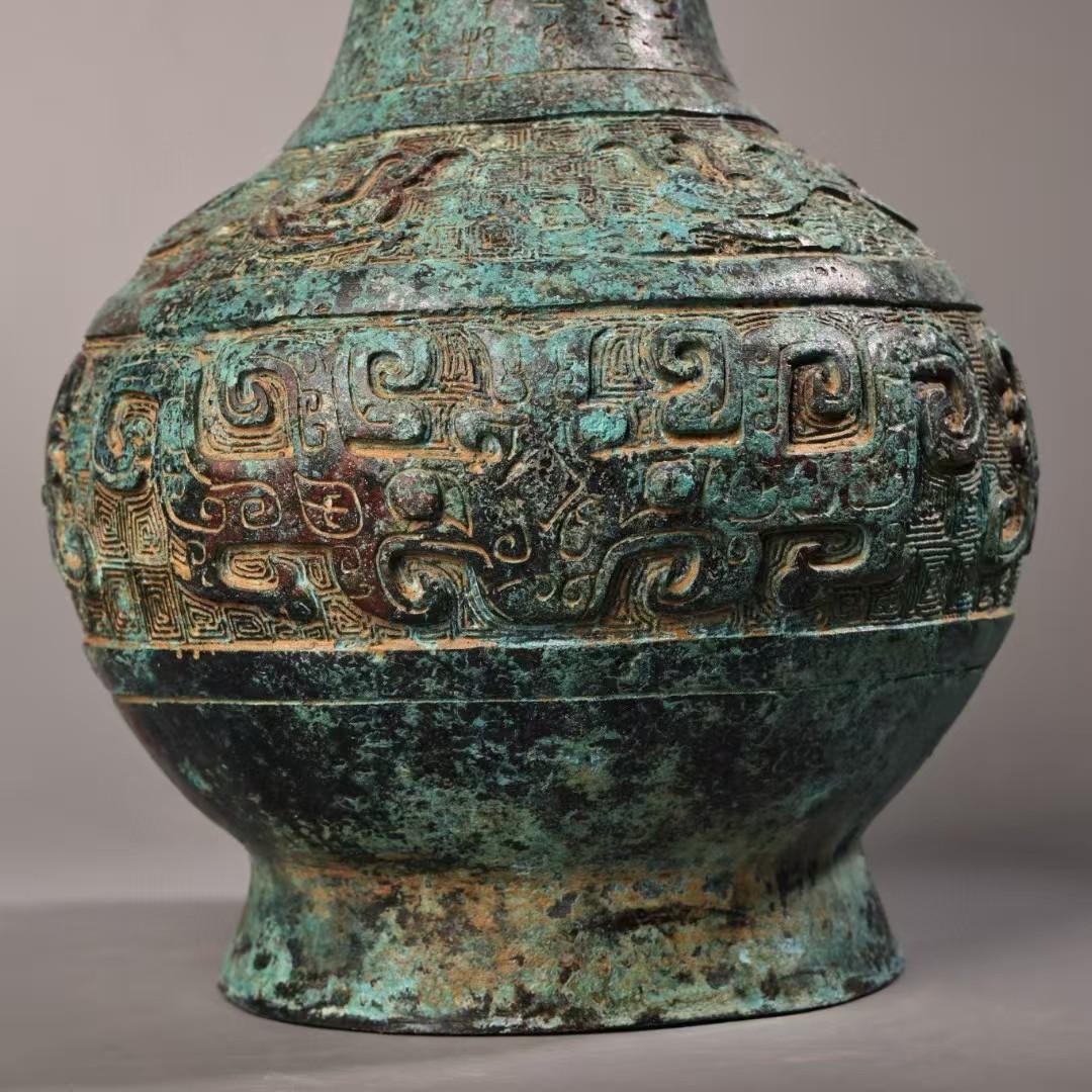 中国古美術 珍蔵 銘文入 青銅 鶴嘴壺 花瓶 時代物 純銅製 風水開運 文房置物