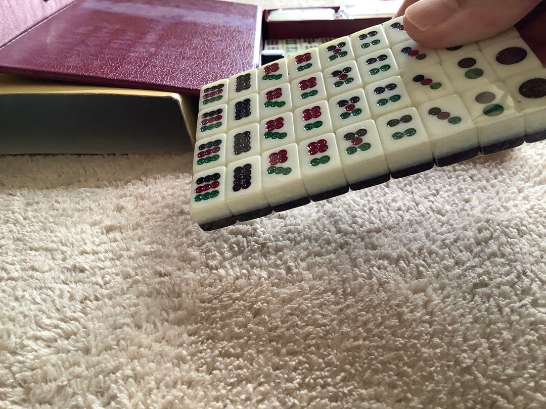 麻雀牌セット 赤色ソフトケース　ミニサイズ版