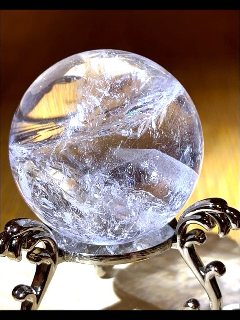 天然石　ファントム入り　アゼツライト　スフィア　　40.7㎜　台座付き