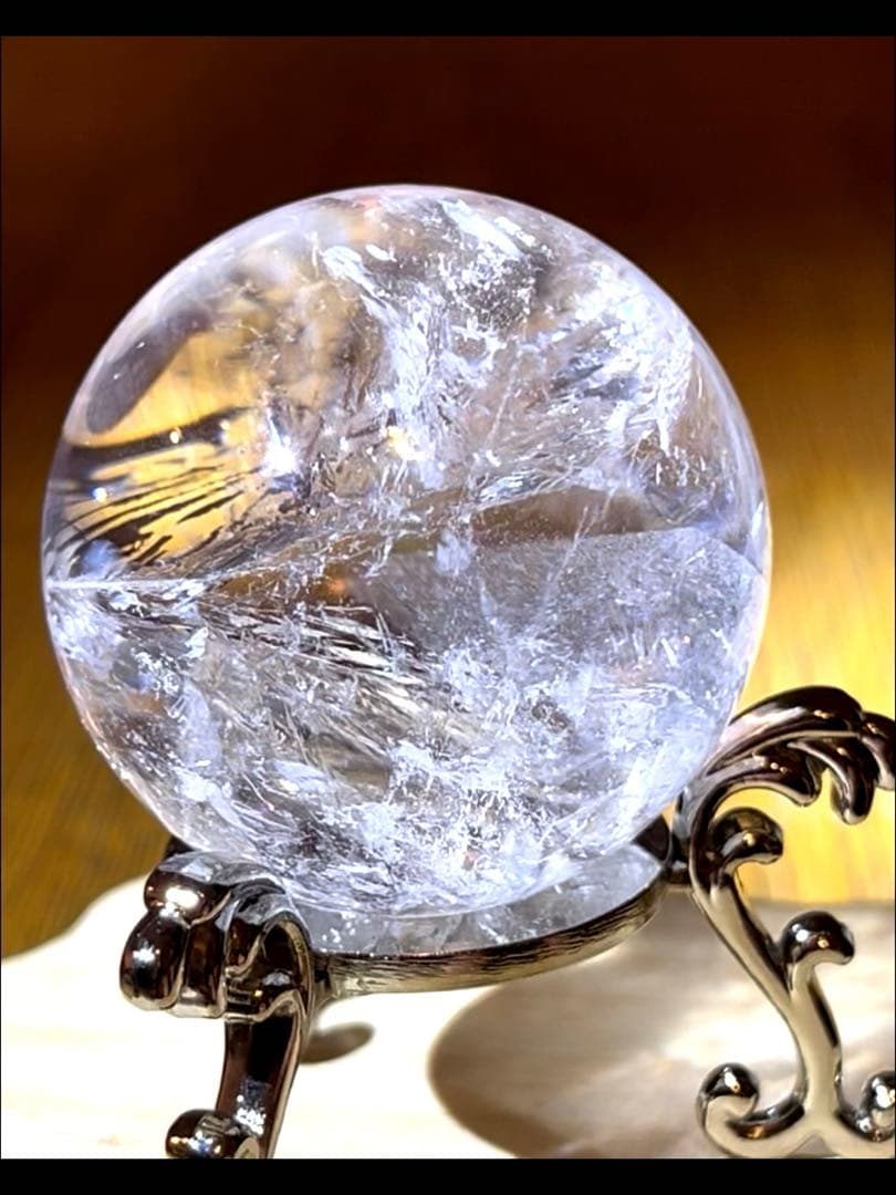 天然石　ファントム入り　アゼツライト　スフィア　　40.7㎜　台座付き